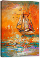 Tablou canvas luminescent luminos in intuneric GlowforHome Dualv-View rama lemn fosforescent Tablou cu barca pe mare sau ocean 60 cm 