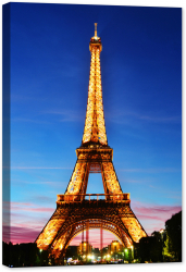 Tablou canvas luminescent luminos in intuneric GlowforHome Dualv-View rama lemn fosforescent Turnul Eiffel din Paris noaptea 120 cm x 