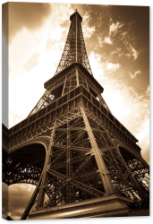 Tablou canvas luminescent luminos in intuneric GlowforHome Dualv-View rama lemn fosforescent Turnul Eiffel Paris 120 cm x 80 cm 