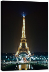 Tablou canvas luminescent luminos in intuneric GlowforHome Dualv-View rama lemn fosforescent Turnul Eiffel Noaptea 90 cm x 60 cm 