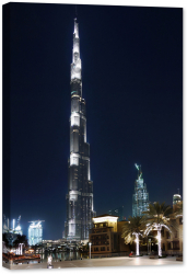 Tablou canvas luminescent luminos in intuneric GlowforHome Dualv-View rama lemn fosforescent Vedere de noapte Burj Khalifa 60 cm x 40 