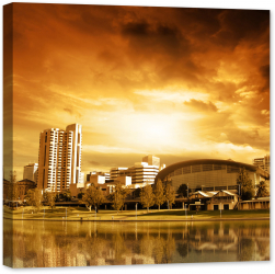 Tablou luminos in intuneric GlowforHome Apus de soare auriu Adelaide 60 cm x 60 cm 