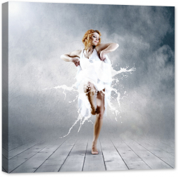 Tablou luminos in intuneric GlowforHome Balerina dansand in rochie lichida tema abstracta 80 cm x 80 cm 