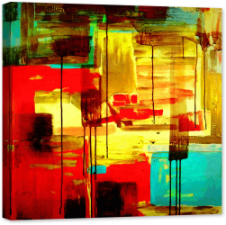 Tablou luminos in intuneric GlowforHome Compozitie acrilica galben rosu turcoaz Imagine pictura Abstracta moderna 80 cm x 80 cm 