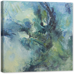 Tablou luminos in intuneric GlowforHome Expresionist abstract verde si albastru 60 cm x 60 cm 