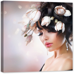 Tablou luminos in intuneric GlowforHome Fata cu flori de magnolie 80 cm x 80 cm 
