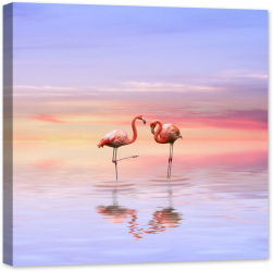Tablou luminos in intuneric GlowforHome Flamingo roz la apus 80 cm x 80 cm 
