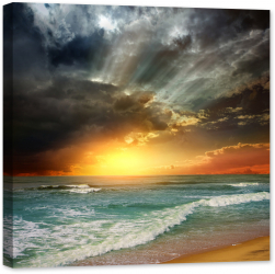 Tablou luminos in intuneric GlowforHome Folly Beach SUA Apus de soare la ocean 60 cm x 60 cm 