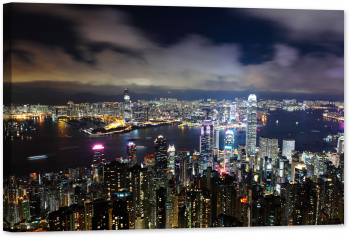 Tablou luminos in intuneric GlowforHome Hong Kong Noaptea 60 cm x 40 cm 