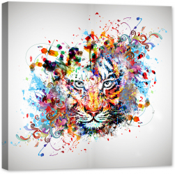 Tablou luminos in intuneric GlowforHome Ilustratie colorata a tigrului cu stropi de vopsea 60 cm x 60 cm 