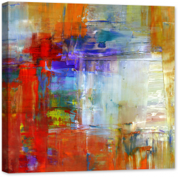Tablou luminos in intuneric GlowforHome Imagine pictura abstracta in ulei Context albastru rosu porocaliu galben 60 cm x 60 cm 