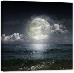 Tablou luminos in intuneric GlowforHome Luna gigantica cu reflexie in mare ocean 60 cm x 60 cm 