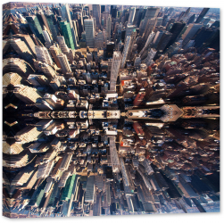 Tablou luminos in intuneric GlowforHome Manhattan Panorama din New York efect parallax 60 cm x 60 cm 