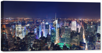 Tablou luminos in intuneric GlowforHome New York City Manhattan Night Panorama orizont zgarie nori 80 cm x 40 cm 
