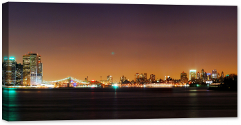 Tablou luminos in intuneric GlowforHome New York Noapea privit de pe apa 120 cm x 60 cm 