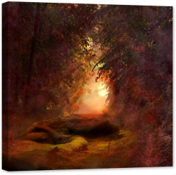 Tablou luminos in intuneric GlowforHome Padure fermecata in colori de toamna si carare catre lumina 60 cm x 60 cm 