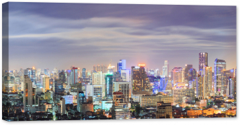 Tablou luminos in intuneric GlowforHome Panorama centrul orasului Bangkok 80 cm x 40 cm 