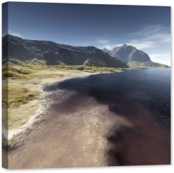 Tablou luminos in intuneric GlowforHome Peisaj Fantastic cu panorama de pe apa si trecere prin canion 60 cm x 60 cm 