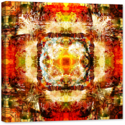 Tablou luminos in intuneric GlowforHome Imagine pictura Abstract geometrie sacra in culori vii rosu si galben 80 cm x 80 cm 