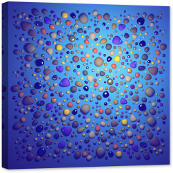 Tablou luminos in intuneric GlowforHome Pietre de rau colorate asezate pe fundal albastru 80 cm x 80 cm 