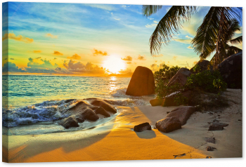 Tablou luminos in intuneric GlowforHome Plaja tropicala la apus 90 cm x 60 cm 