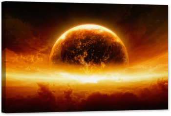 Tablou luminos in intuneric GlowforHome Planeta Pamant arzand in flacari si explozie cosmica 60 cm x 40 cm 