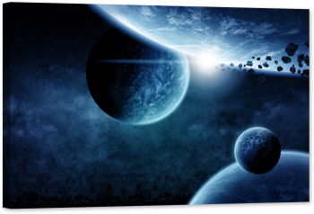 Tablou luminos in intuneric GlowforHome Planete albastre spatiu cosmic univers 120 cm x 80 cm 