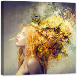 Tablou luminos in intuneric GlowforHome Portret fata cu flori in par 80 cm x 80 cm 