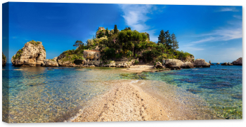 Tablou luminos in intuneric GlowforHome Privire asupra Isola Bella In Taormina sudul Italiei Perla Marii Ionice 80 cm x 40 cm 