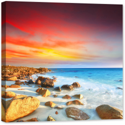 Tablou luminos in intuneric GlowforHome rasarit fantastic pe malul marii 60 cm x 60 cm 
