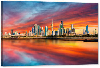 Tablou luminos in intuneric GlowforHome Skyline Kuweit Panorama Oras 90 cm x 60 cm 