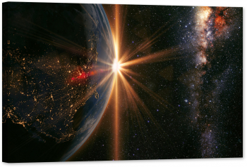 Tablou luminos in intuneric GlowforHome Soare peste Pamant 120 cm x 80 cm 