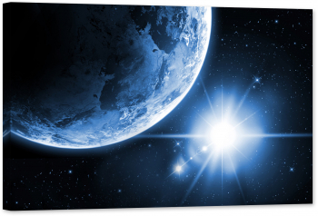 Tablou luminos in intuneric GlowforHome Stea stralucitoare luminand puternic planeta pustie din spatiul cosmic 120 cm x 80 cm 