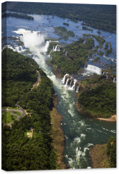 Tablou canvas luminescent luminos in intuneric GlowforHome Dualv-View rama lemn fosforescent Vedere aeriana a cascadelor Iguazu 60 cm 