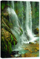 Tablou canvas luminescent luminos in intuneric GlowforHome Dualv-View rama lemn fosforescent Vedere cascada 90 cm x 60 cm 