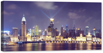 Tablou luminos in intuneric GlowforHome Vedere de noapte a Shanghaiului China 120 cm x 60 cm 