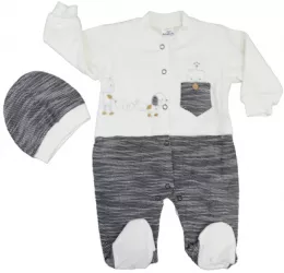 Set 2 piese salopeta cu maneca lunga si caciula pentru baieti Bebelinna 1262-68 Multicolor 