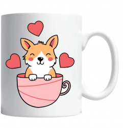 Cana alba personalizata & cute corgi& INOVATIX® . 330ml 