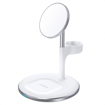Incarcator wireless 3 in 1 cu MagSafe iPhone AirPods si Apple Watch cablu Type-C inclus Alb