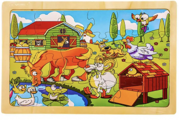 Joc de puzzle educativ din lemn cu 24 de piese ilustrat cu animale de la ferma 