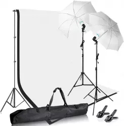 Kit studio Foto / Video Lumini studio + Suport fundal + Fundal alb si negru 