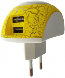 Lampa de veghe alba-galbena cu incarcare USB 2.1A si intrerupator lumina masurnd 6x7x4.5cm si realizata din plastic durabil 