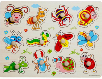 Puzzle Educational din Lemn cu 12 Insecte - Descopera lumea insectelor intr-un mod distractiv 