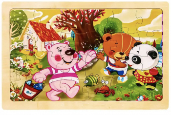 Puzzle Educational din Lemn cu 24 de Piese Model Ursuleti Jucausi 