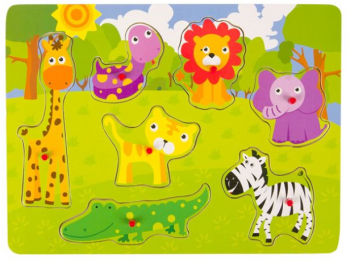 Puzzle educativ din lemn cu animale din jungla - 7 piese pentru dezvoltarea abilitatilo 