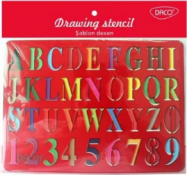 Sablon Desen Litere si Cifre DACO 25x20 cm Trasarea Literelor si Cifrelor Plastic Rosu