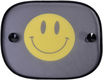 Set 2 parasolare auto cu imprimeu Smiley fixare cu ventuze 44x36 cm Multicolor - Protectie solara cu stil pentru masina ta 