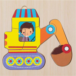 Set de puzzle educativ din lemn pentru copii - Buldozer cu 5 piese marime 15 x 15 cm 
