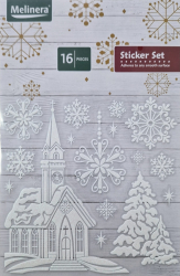 Set Evia de stickere decorative cu Biserica si Brad din 16 piese 