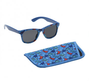 Set ochelari de soare pentru copii cu etui Felmans model Dinozauri oferind 100 protectie UV peste 3 ani albastru 